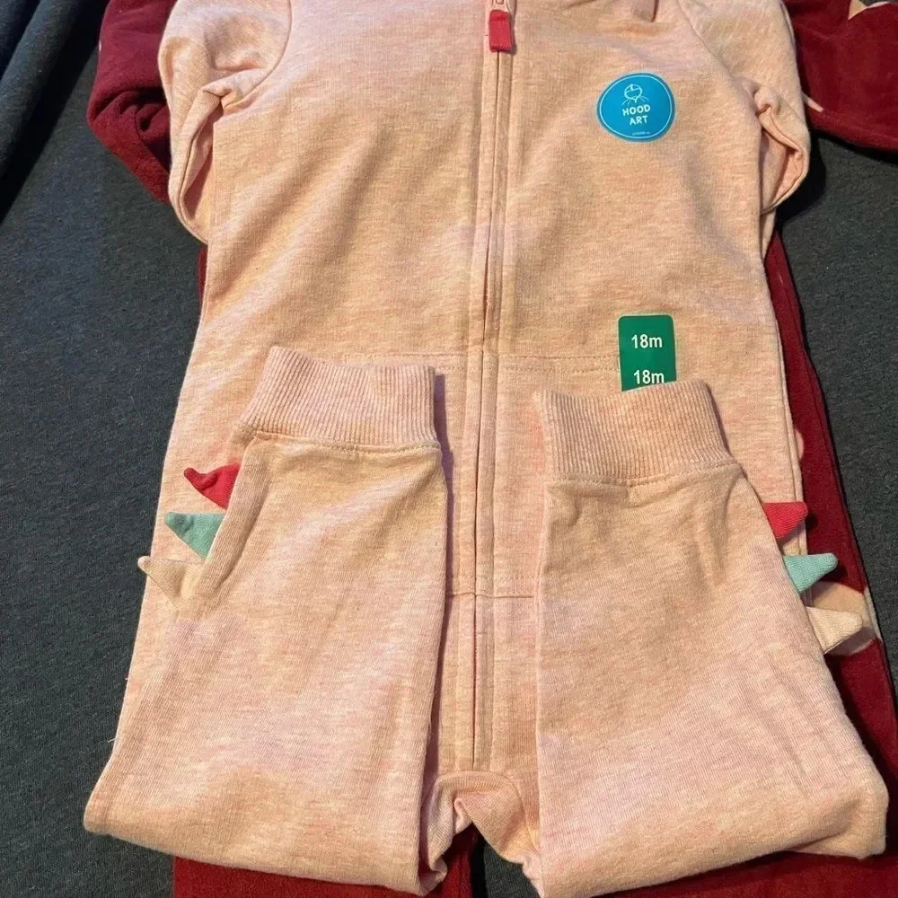 Carter's Infant 2-pack hooded Jumpsuit pink and burgundy color